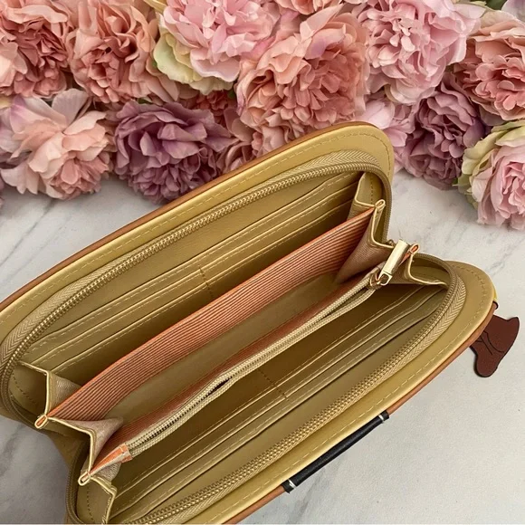 Silly Cartoon Dog Brown Vegan Leather Clutch Wallet - Picture 8 of 15